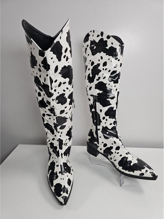 Shoes - Cow Print Western Style Knee-High Boots Sz 40